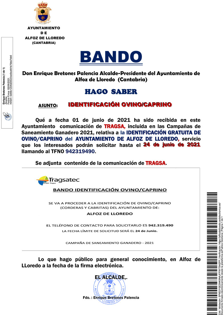 Bando. Identificación Ovino-Caprino 2021