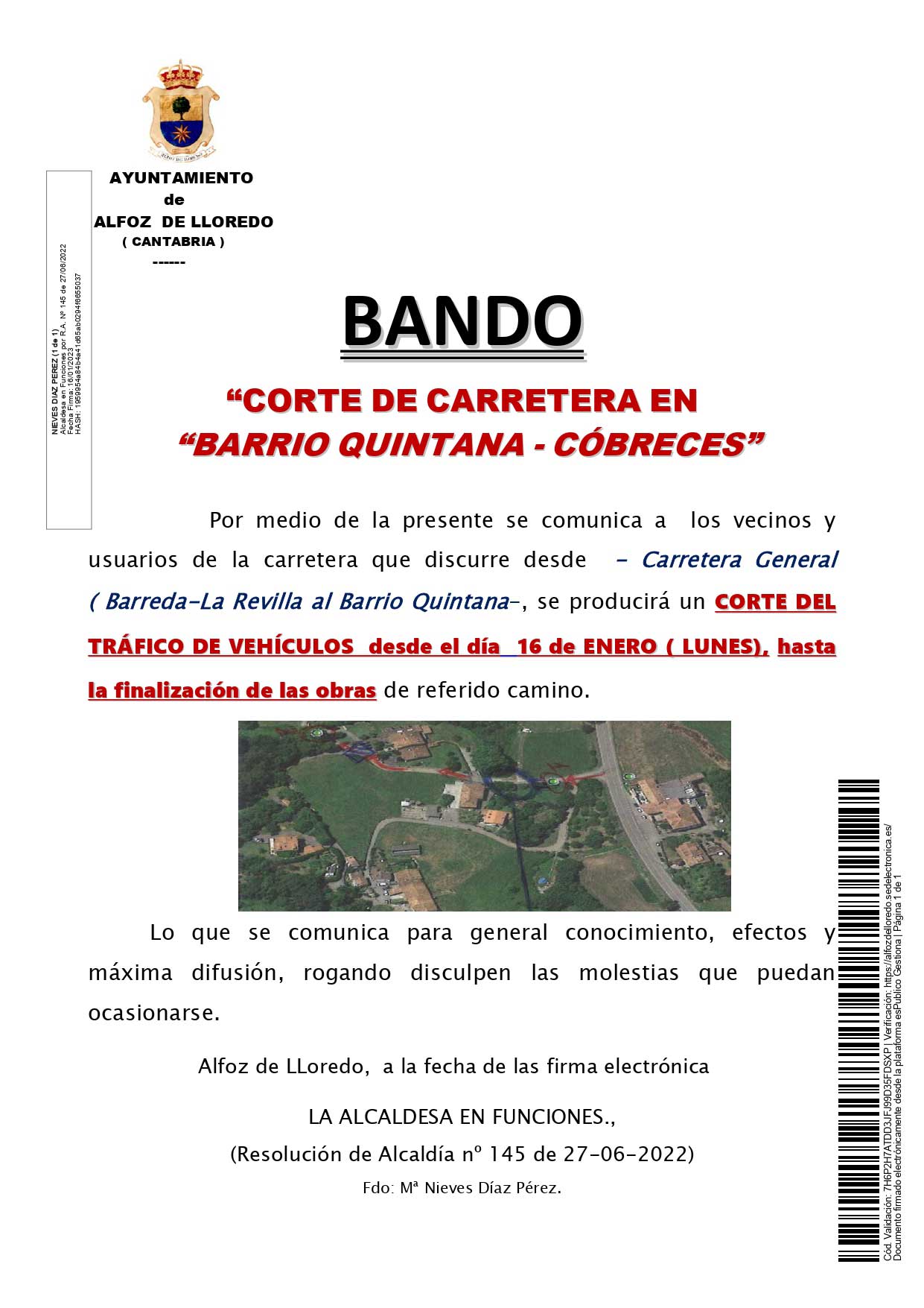 Bando. Corte de carretera Barrio Quintana Cóbreces