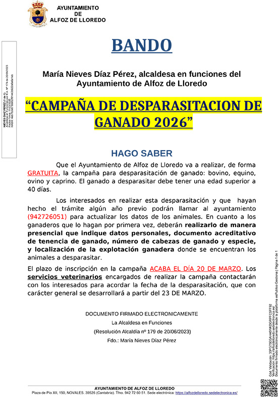 Bando: CAMPAÑA DE DESPARASITACION DE GANADO 2026