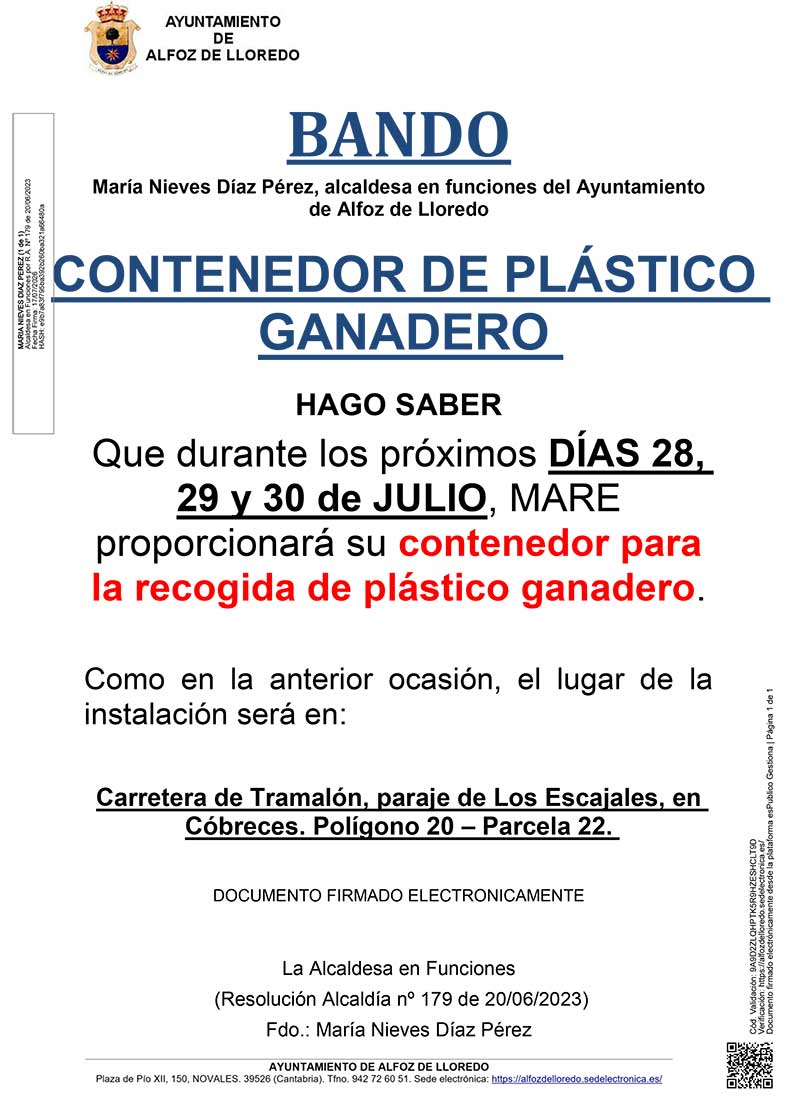 Bando: CONTENEDOR DE PLÁSTICO GANADERO