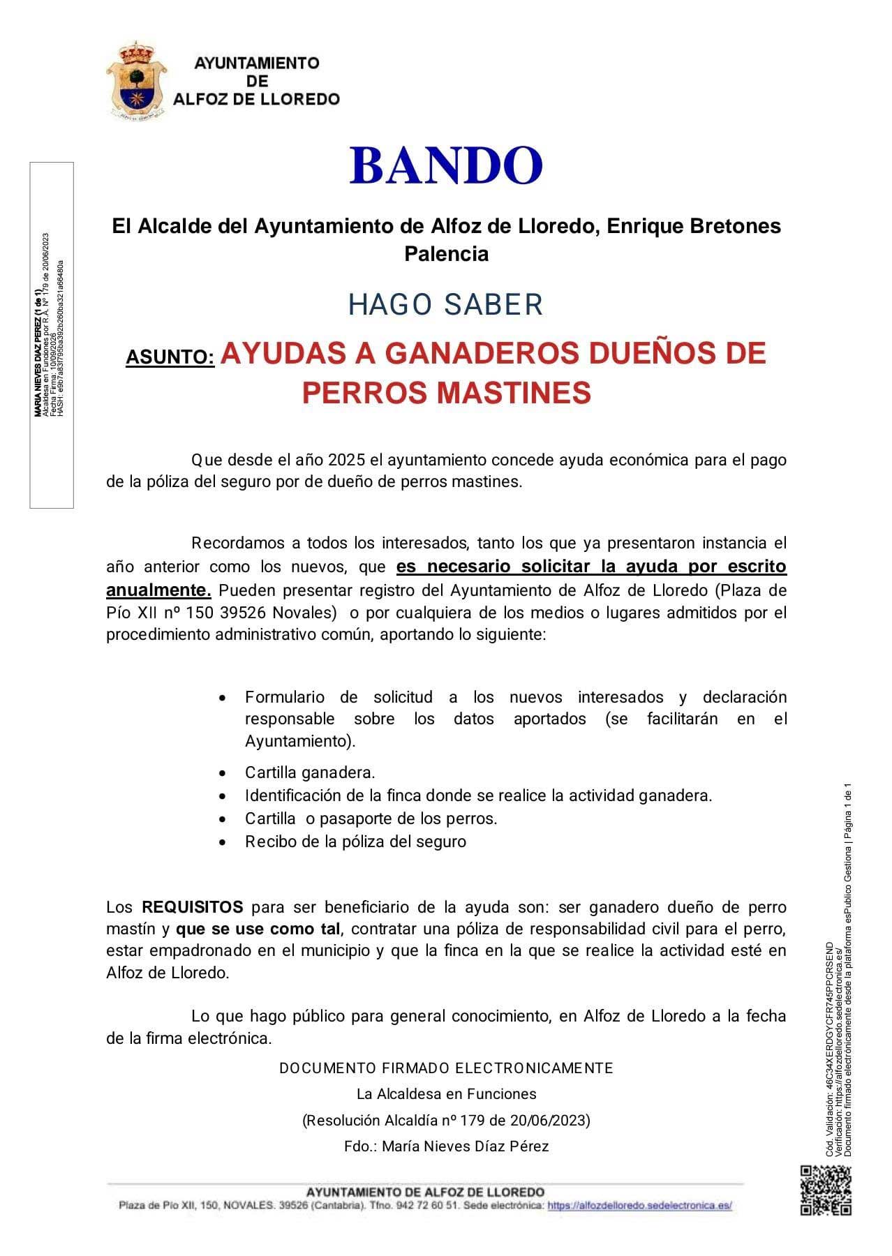 Bando: Ayudas a ganaderos dueños de perros mastines