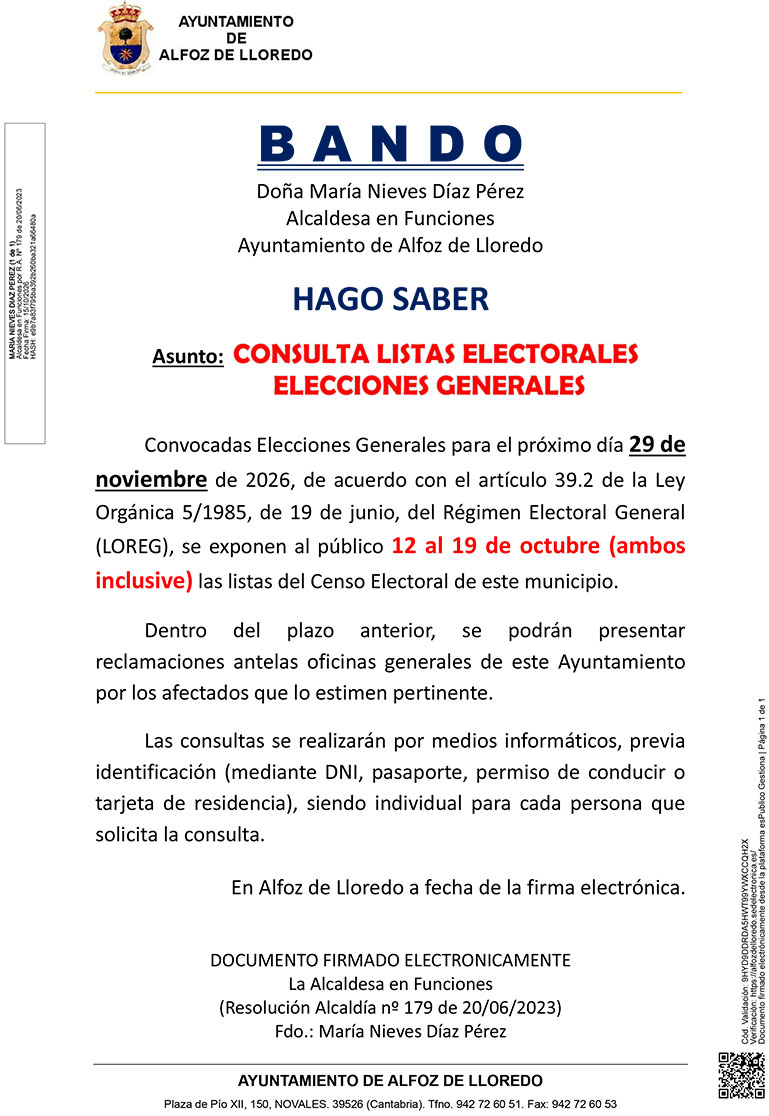 Bando: Consulta listas electorales Elecciones Generales